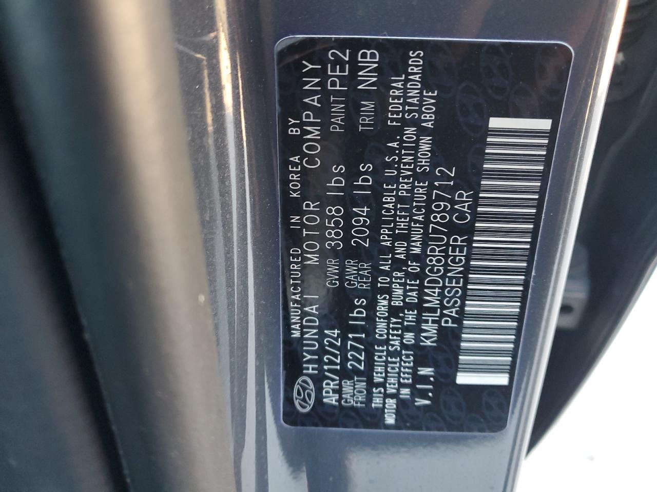 2024 HYUNDAI ELANTRA SEL VIN:5NMS33AD6LH184352