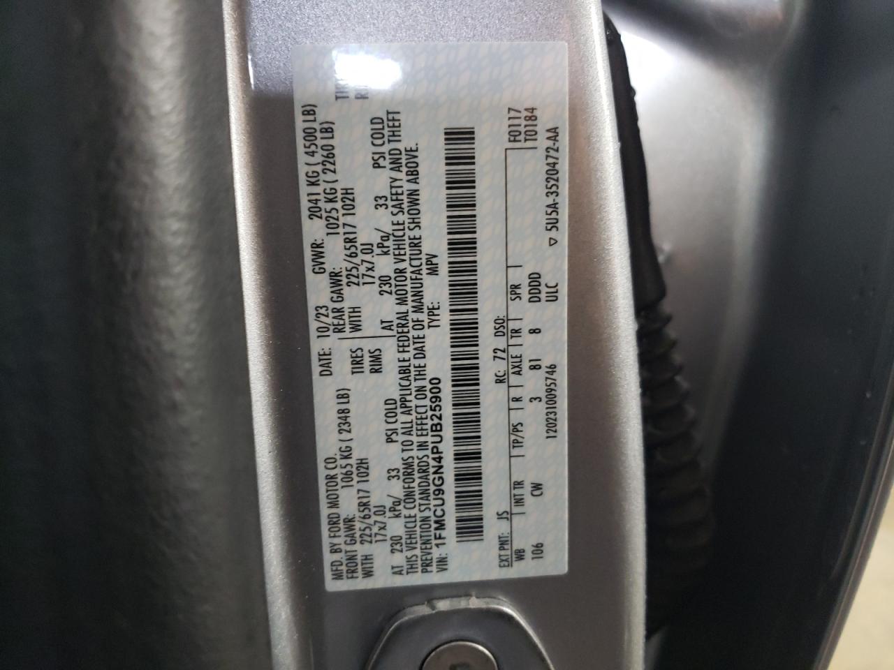 2023 FORD ESCAPE ACTIVE VIN:1FMCU9GN4PUB25900