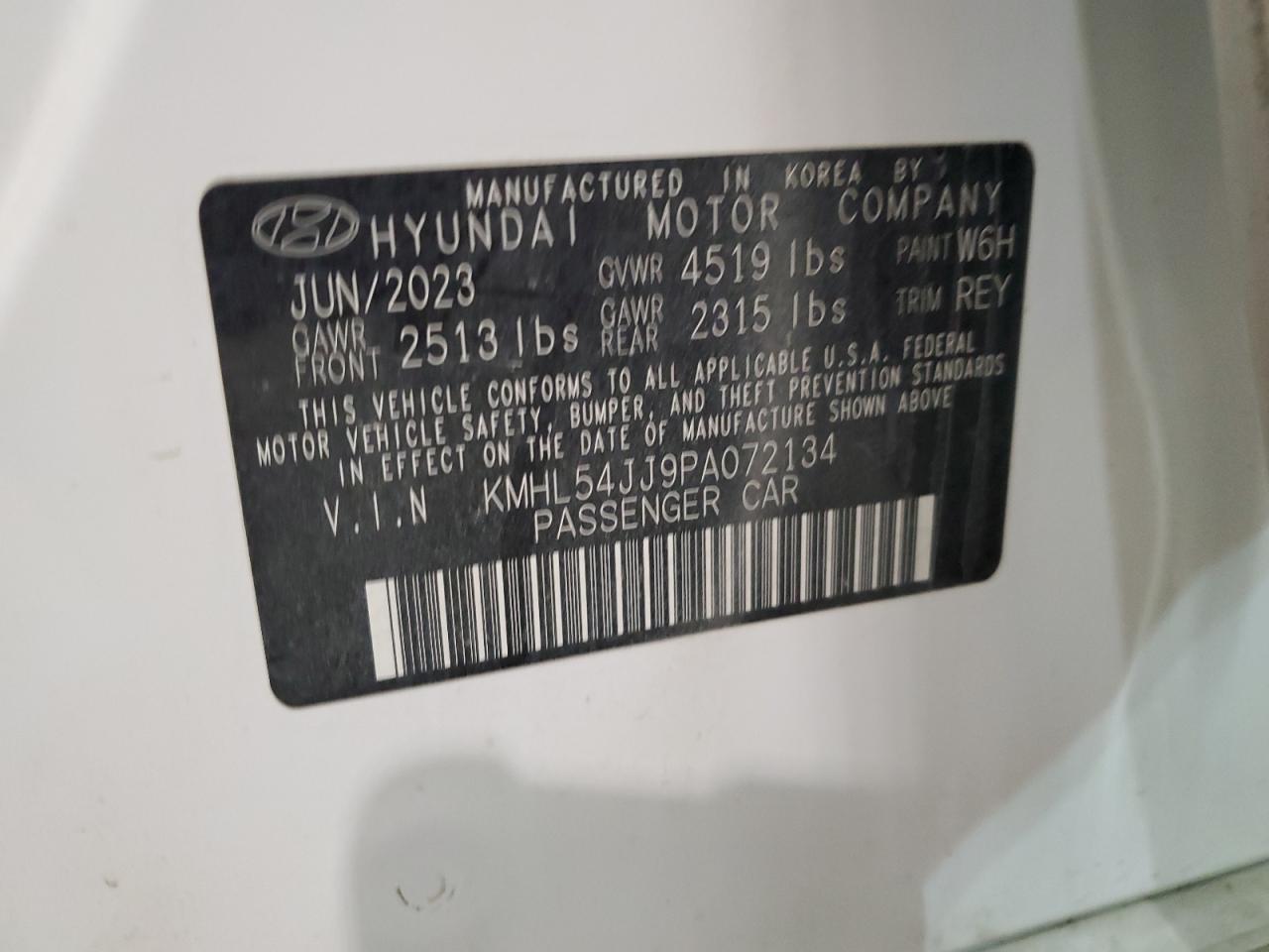 2023 HYUNDAI SONATA HYBRID VIN:KMHL54JJ9PA072134