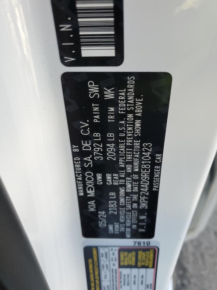 2024 KIA FORTE LX VIN:3KPF24AD9RE810423