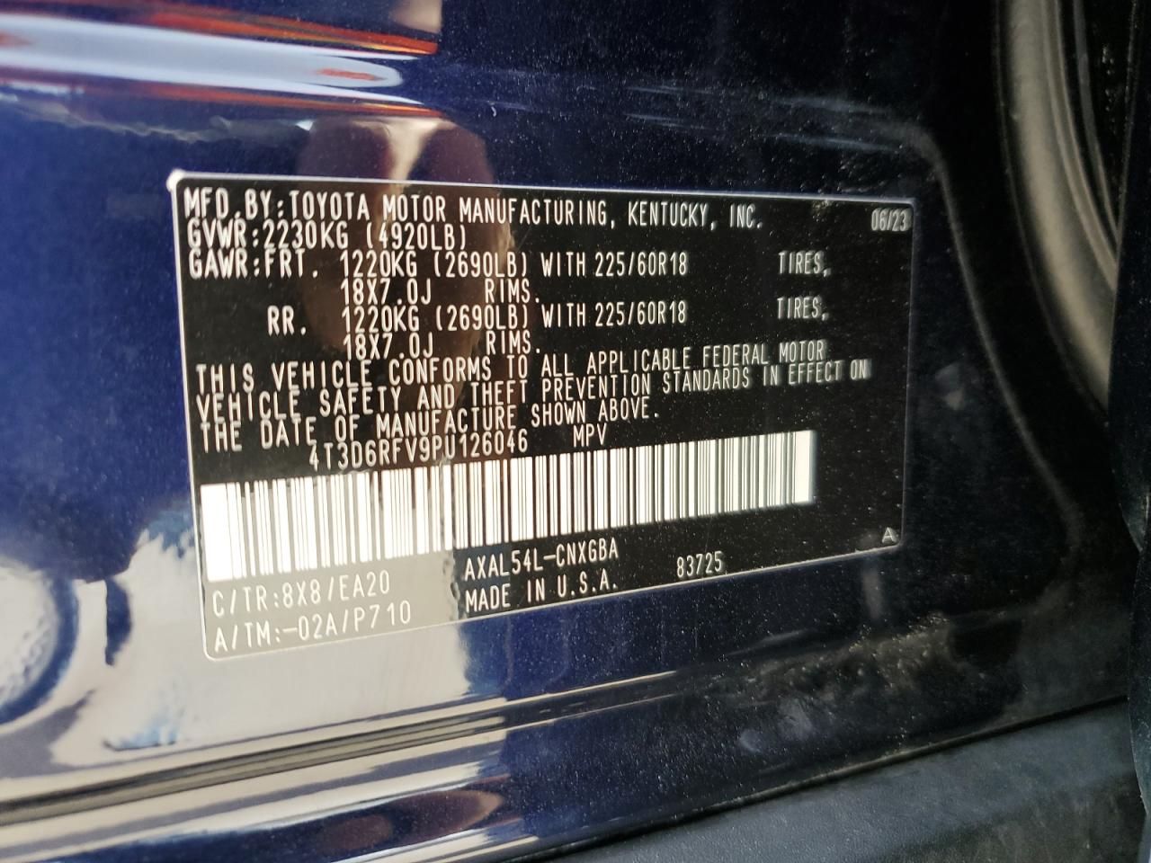 2023 TOYOTA RAV4 LIMITED VIN:4T3D6RFV9PU126046