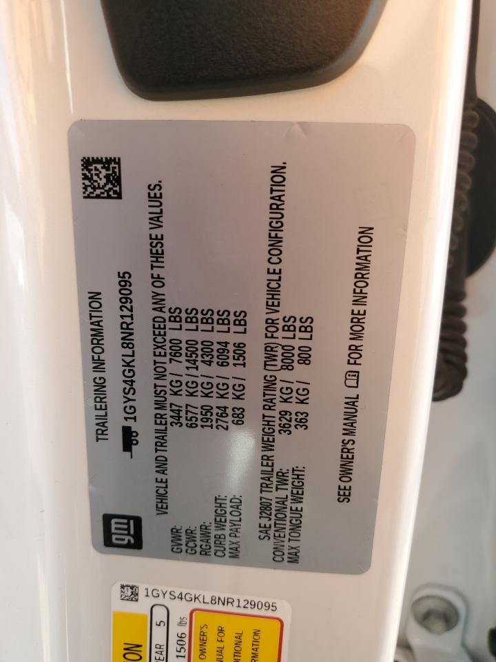 2022 CADILLAC ESCALADE SPORT PLATINUM VIN:1GYS4GKL8NR129095