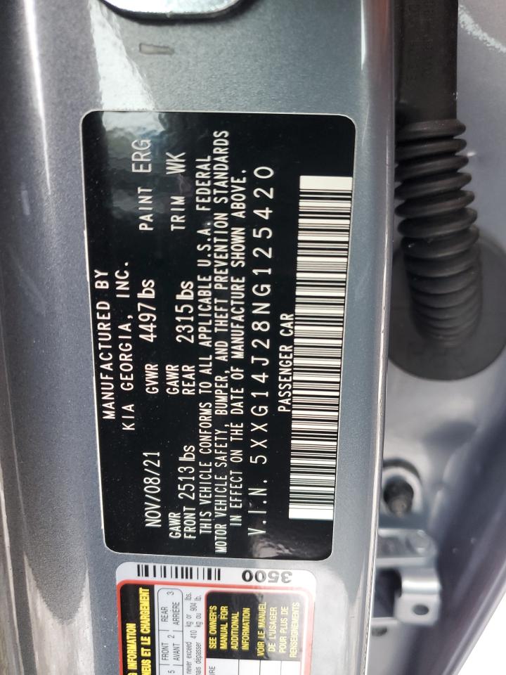 2022 KIA K5 LXS VIN:5XXG14J28NG125420