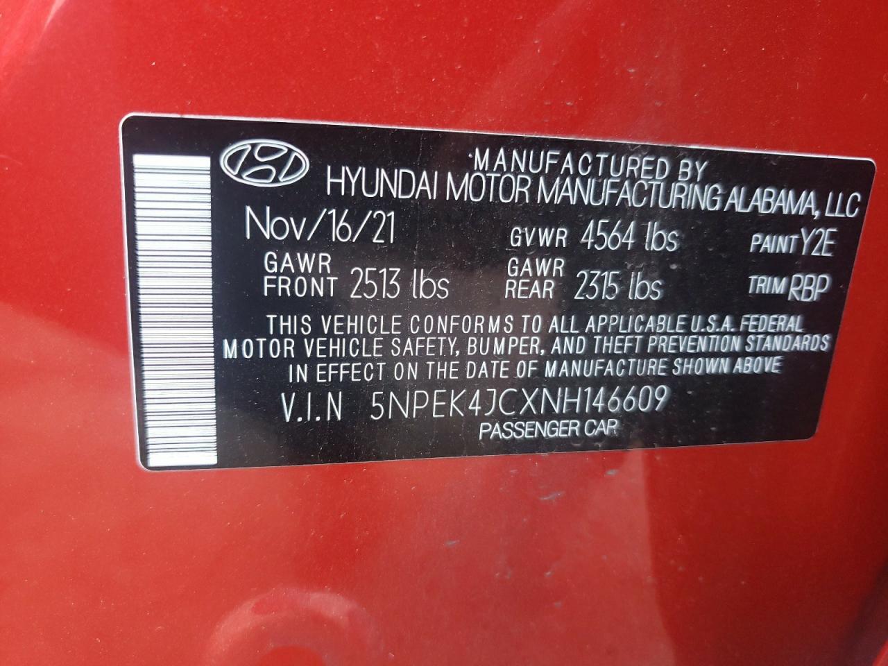 2022 HYUNDAI SONATA N LINE VIN:5NPEK4JCXNH146609