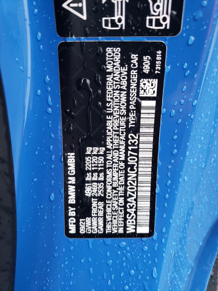 2022 BMW M4 COMPETITION VIN:WBS43AZ02NCJ07132