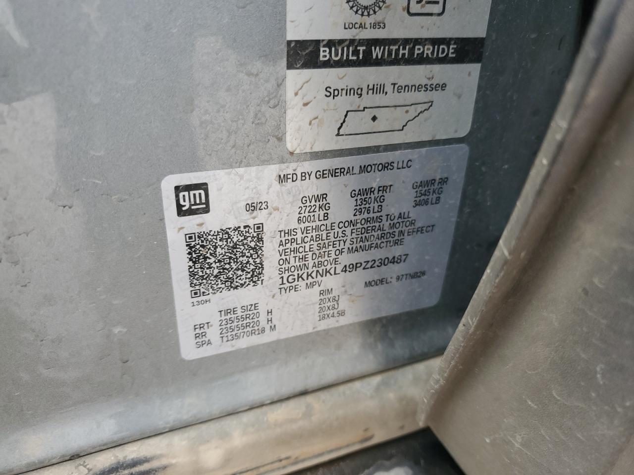 2023 GMC ACADIA SLE VIN:1GKKNKL49PZ230487