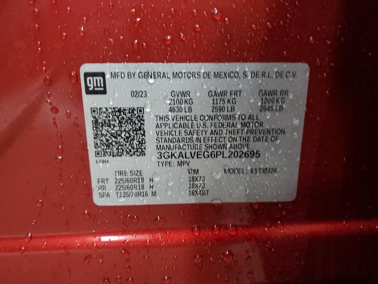 2023 GMC TERRAIN SLT VIN:ZFB636VP3N6V97680
