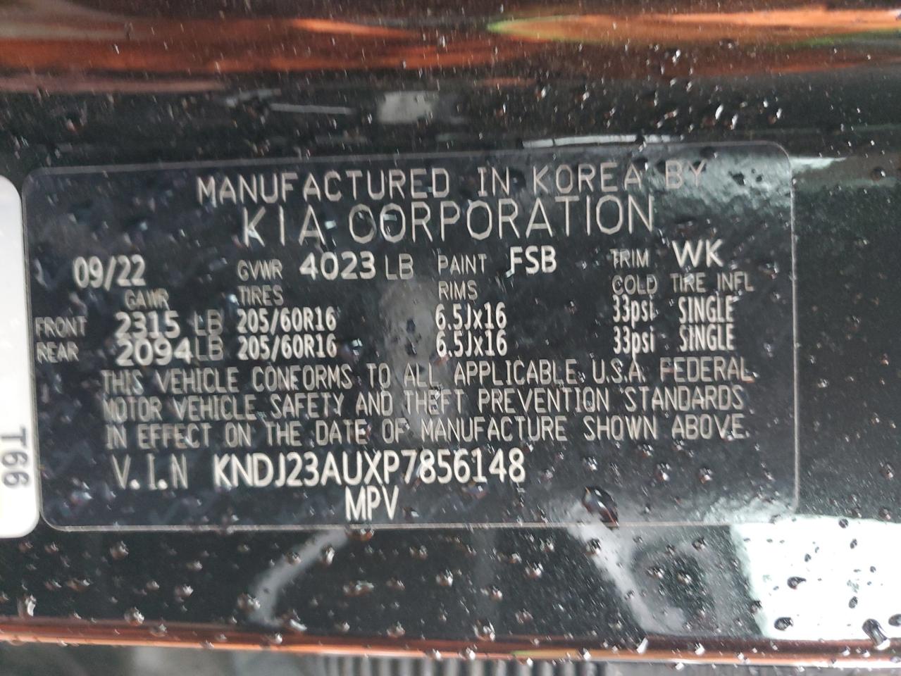 2023 KIA SOUL LX VIN:KNDJ23AUXP7856148