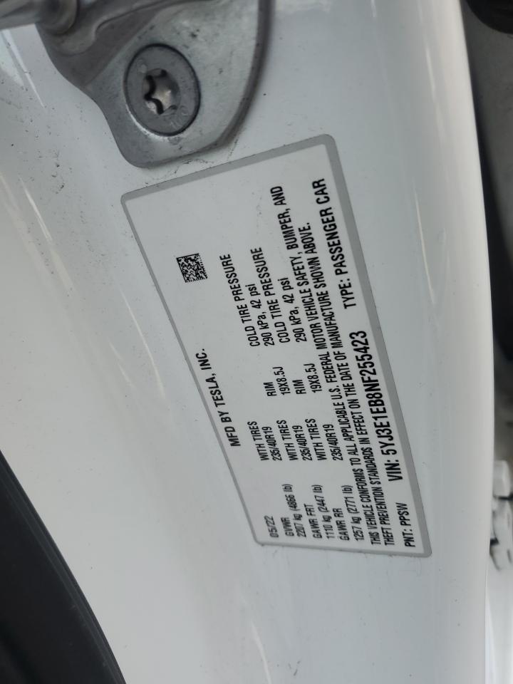 2022 TESLA MODEL 3  VIN:5YJ3E1EB8NF255423