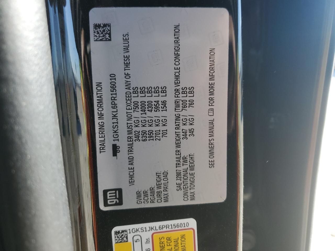 2023 GMC YUKON XL DENALI VIN:1GKS1JKL6PR156010