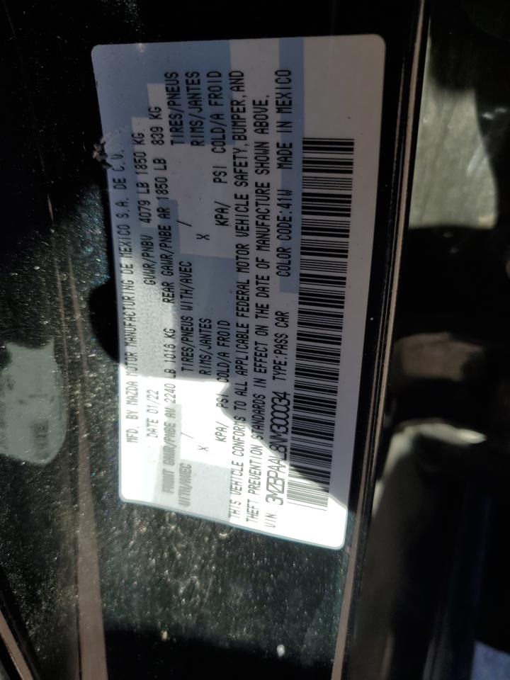 2022 MAZDA 3  VIN:3MZBPAAL8NM300034
