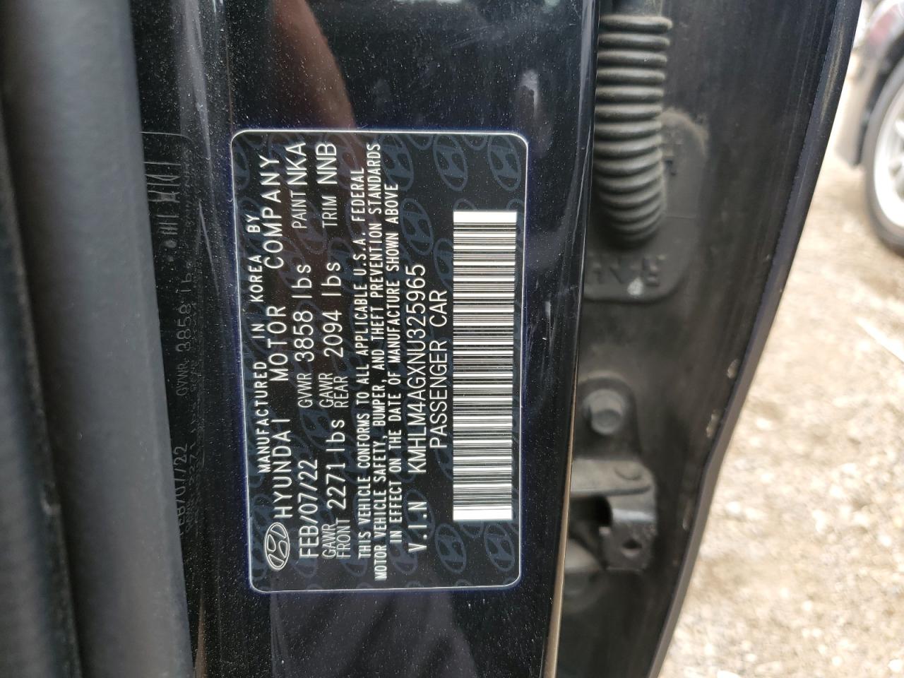 2022 HYUNDAI ELANTRA SEL VIN:KMHLM4AGXNU325965