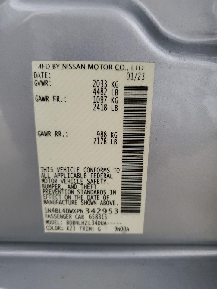 2023 NISSAN ALTIMA SV VIN:1N4BL4DWXPN342953