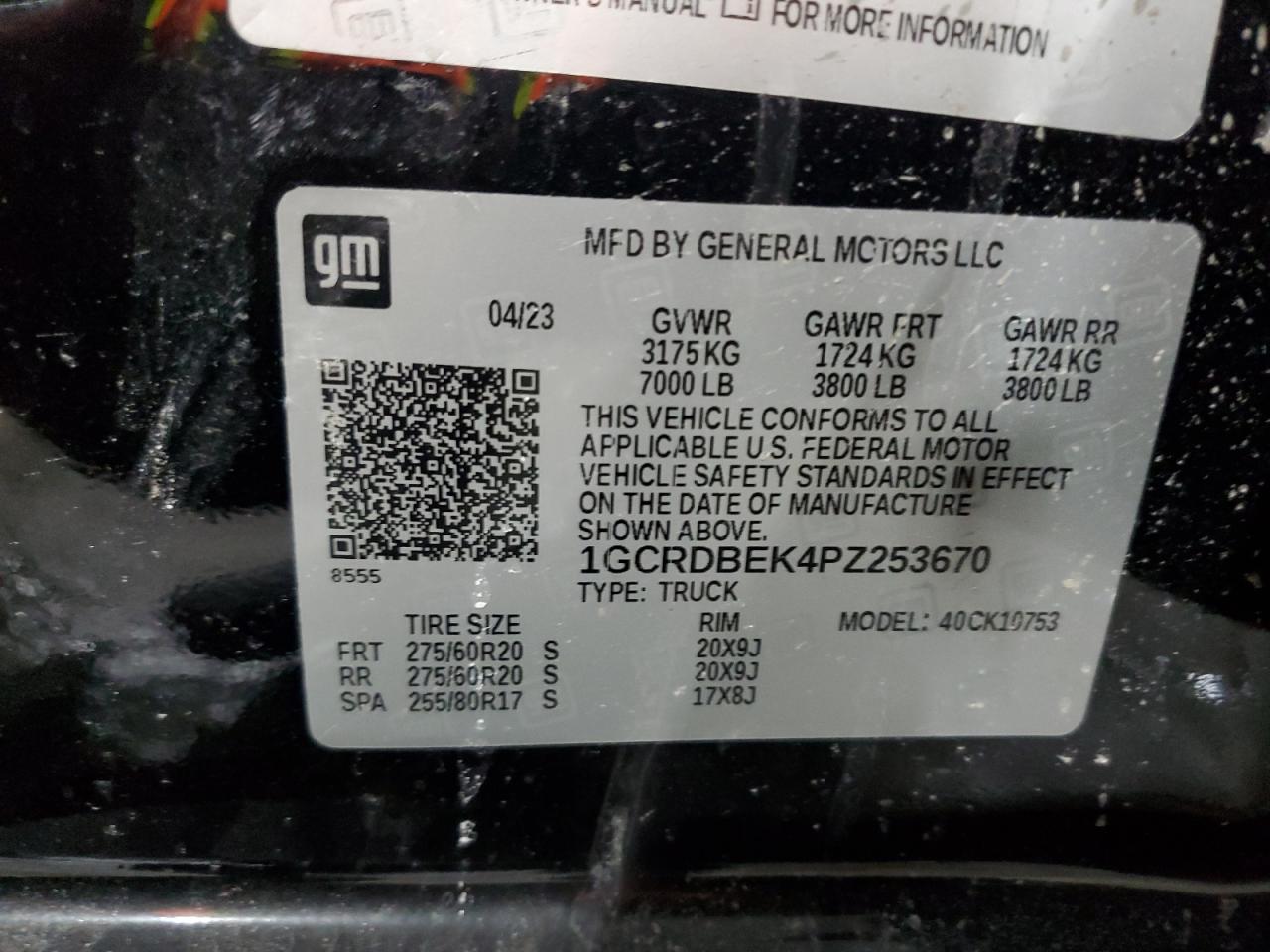 2023 CHEVROLET SILVERADO K1500 CUSTOM VIN:1GCRDBEK4PZ253670