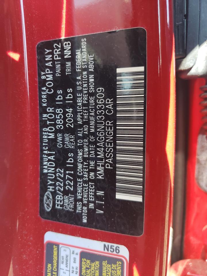 2022 HYUNDAI ELANTRA SEL VIN:KMHLM4AG6NU333609