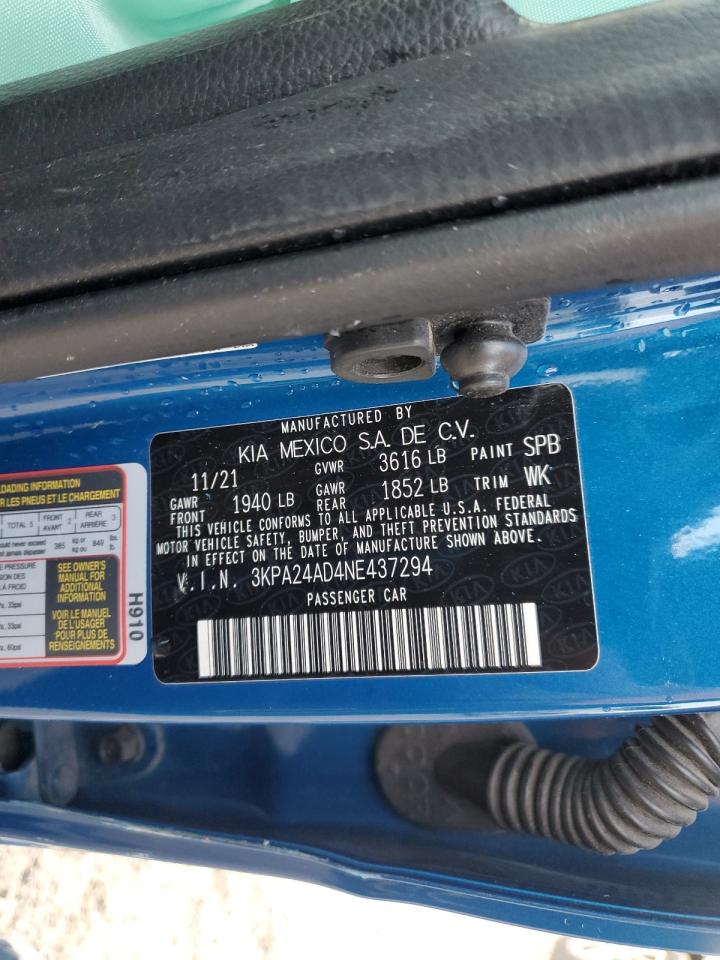 2022 KIA RIO LX VIN:3KPA24AD4NE437294