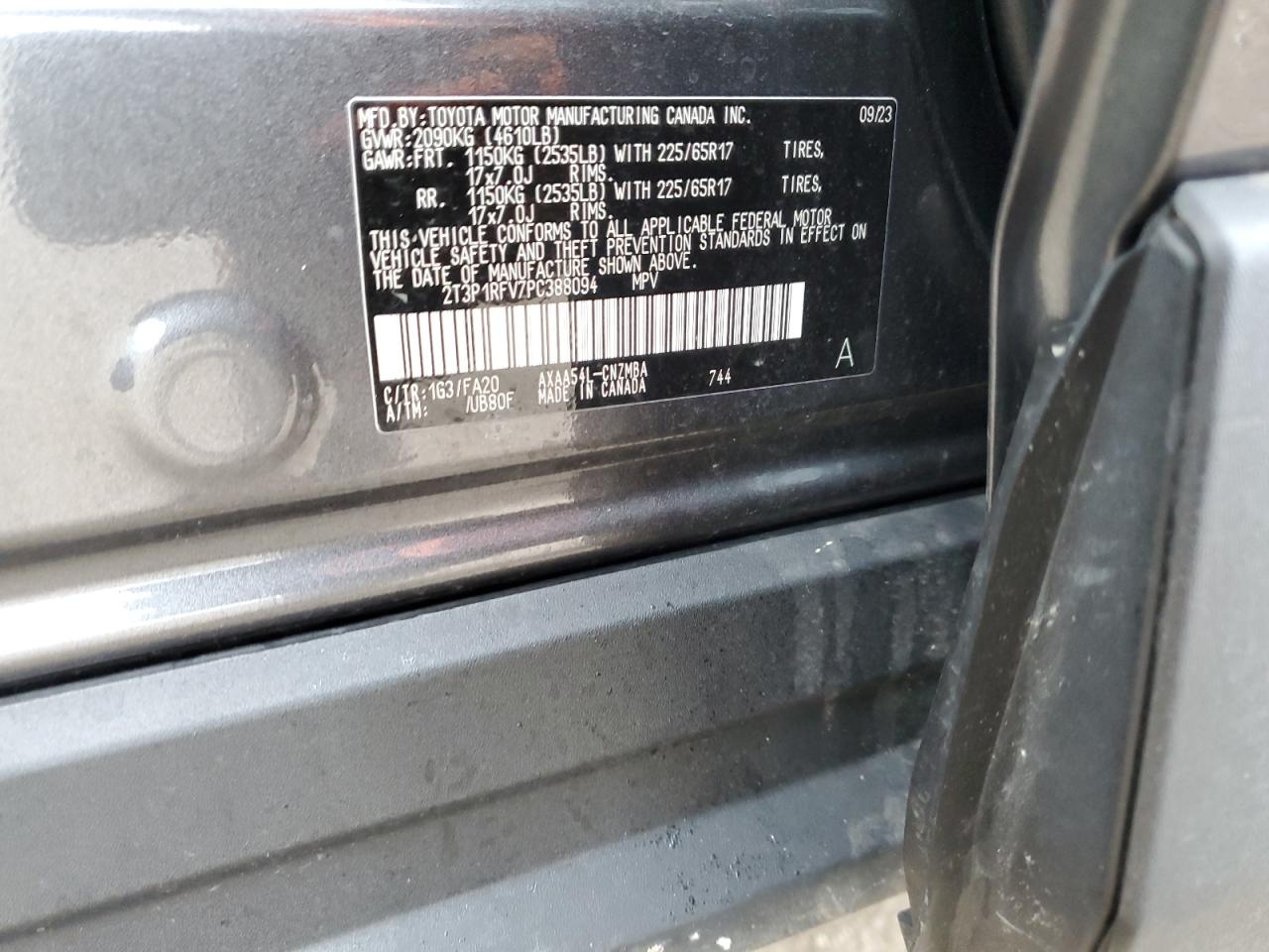 2023 TOYOTA RAV4 XLE VIN:5UXTY3C03LLU70477