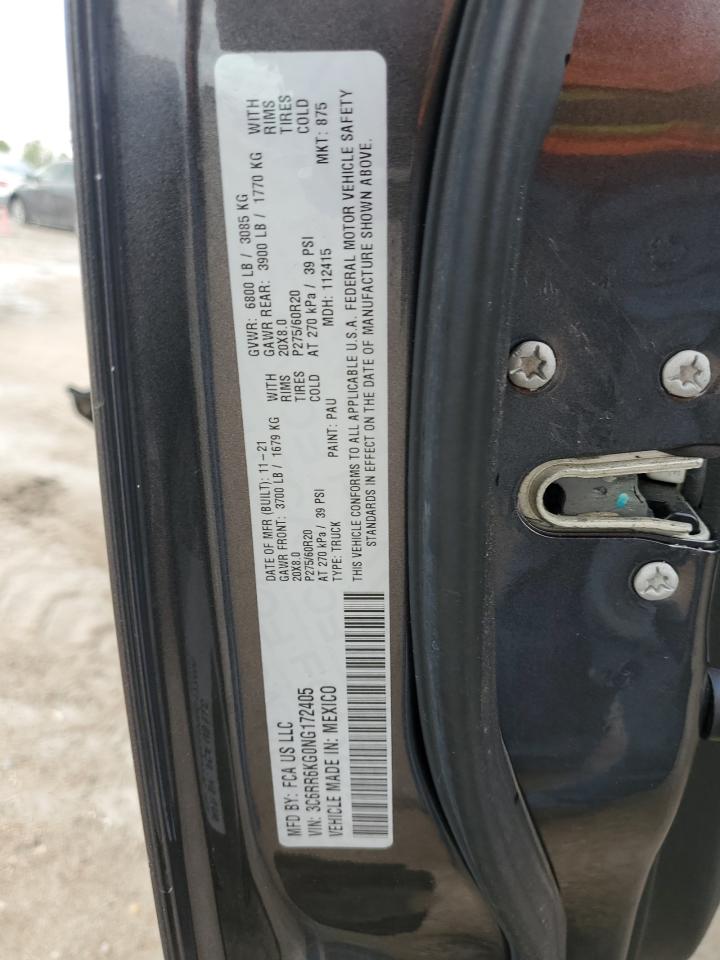 2022 RAM 1500 CLASSIC TRADESMAN VIN:3C6RR6KG0NG172405