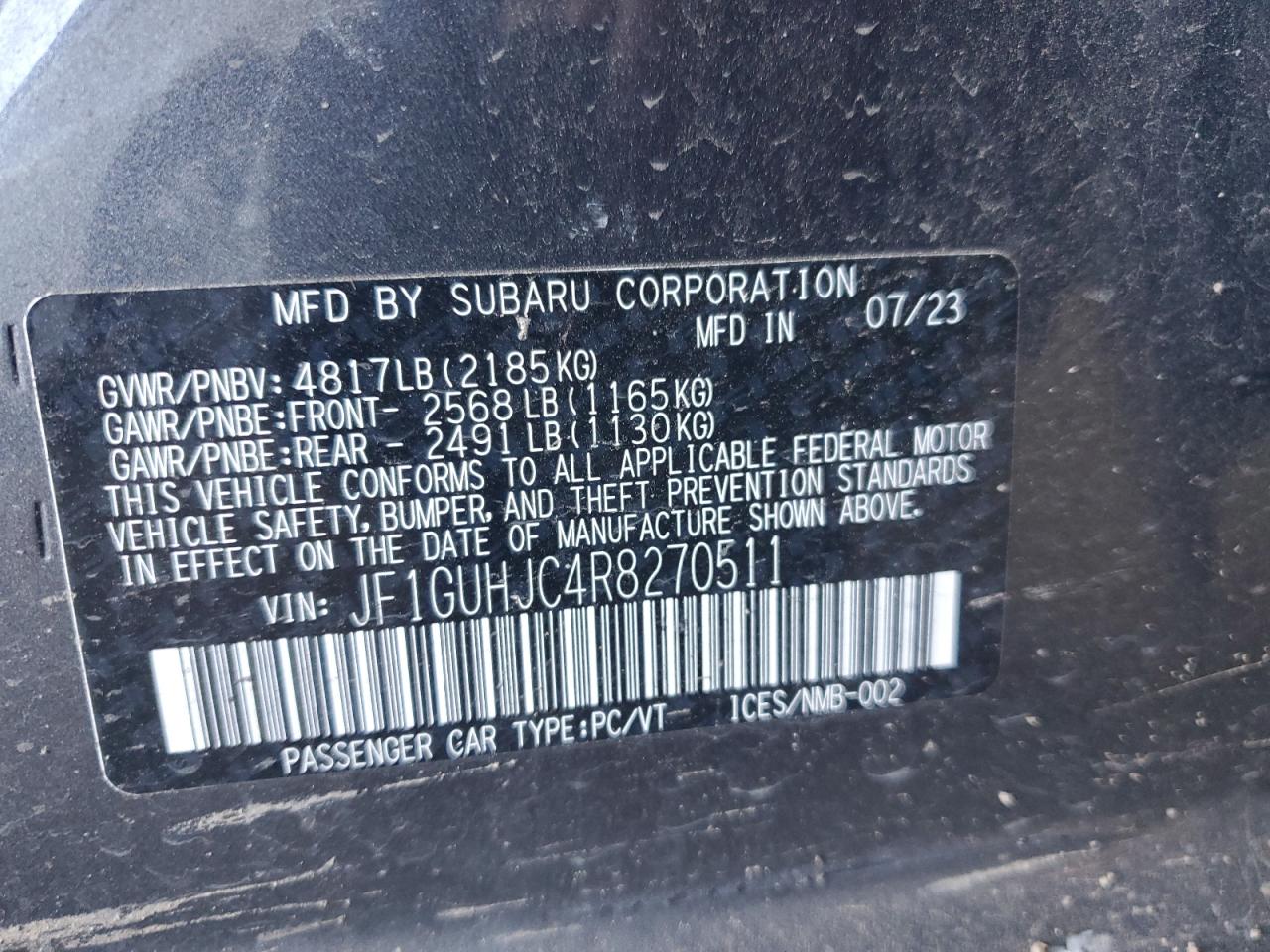 2024 SUBARU IMPREZA RS VIN:JF1GUHJC4R8270511