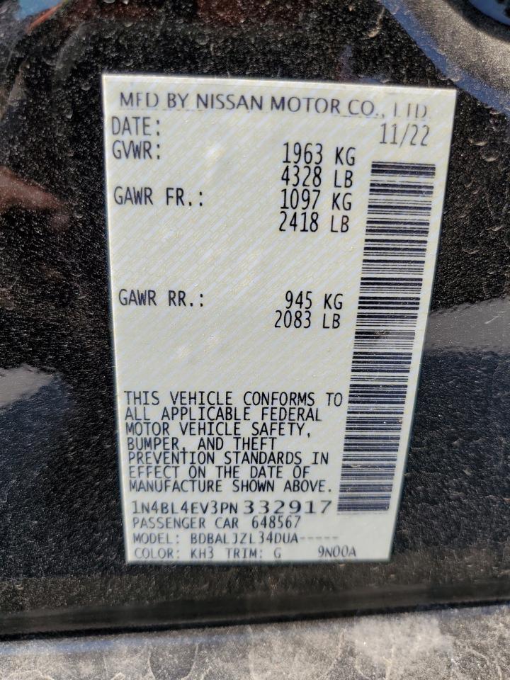 2023 NISSAN ALTIMA SL VIN:1N4BL4EV3PN332917