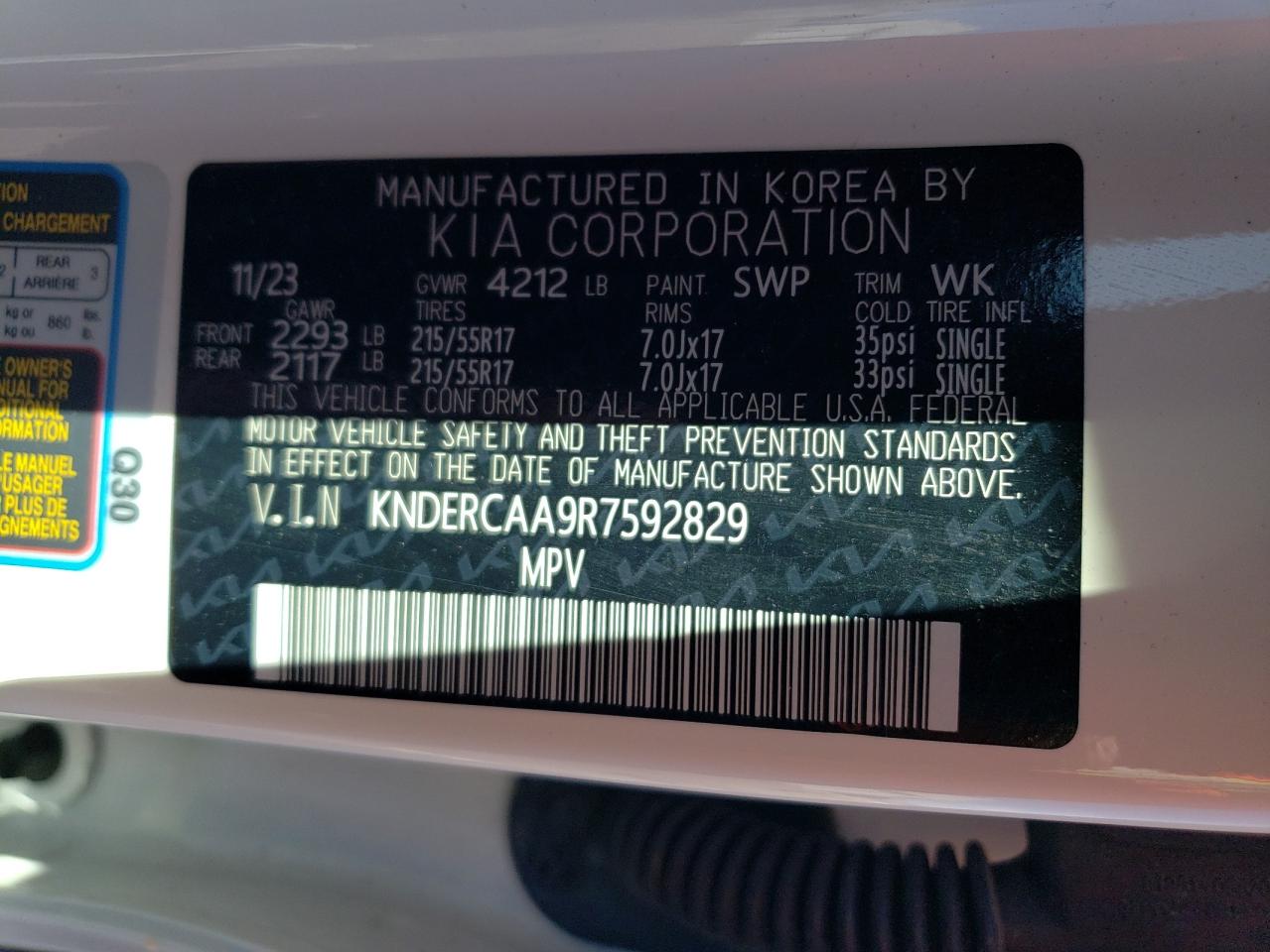 2024 KIA SELTOS EX VIN:KNDERCAA9R7592829