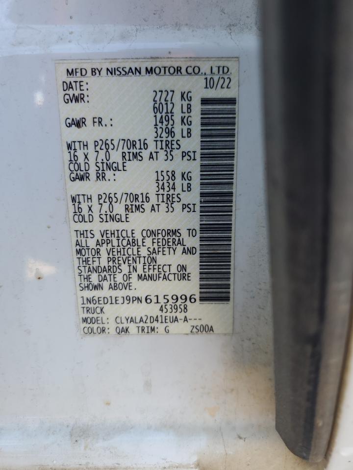 2023 NISSAN FRONTIER S VIN:1N6ED1EJ9PN615996