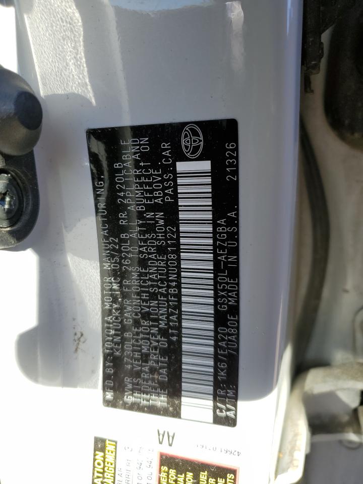 2022 TOYOTA AVALON XLE VIN:4T1AZ1FB4NU081122