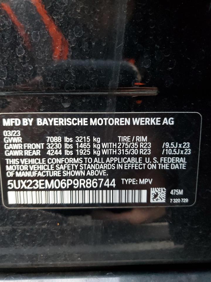 2023 BMW X7 XDRIVE40I VIN:5UX23EM06P9R86744