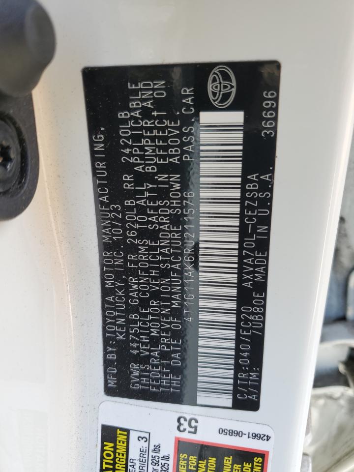 2024 TOYOTA CAMRY SE NIGHT SHADE VIN:4T1G11AK6RU211576