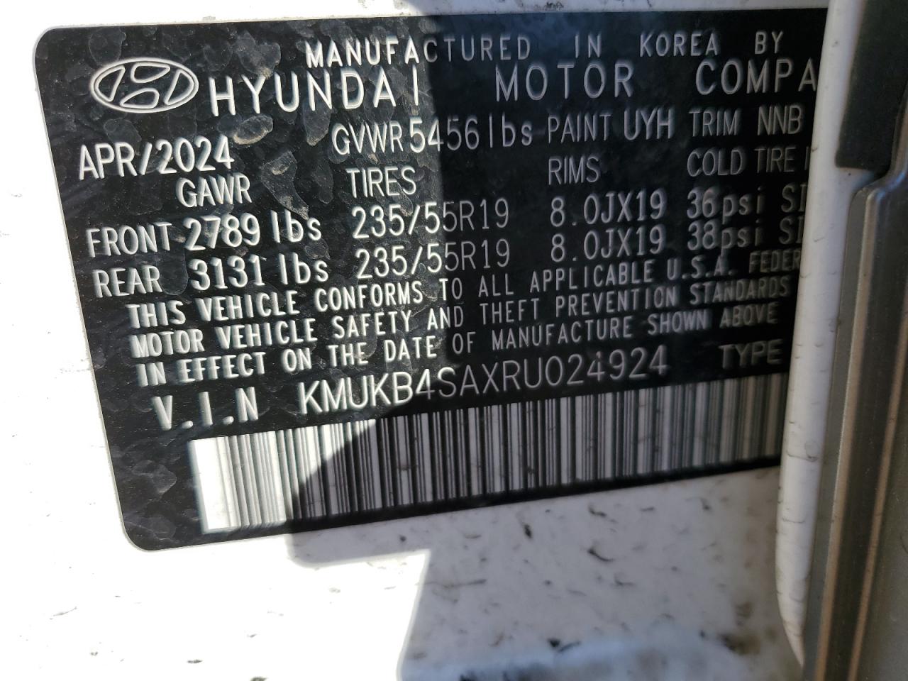 2024 GENESIS GV60 STANDARD VIN:KMUKB4SAXRU024924