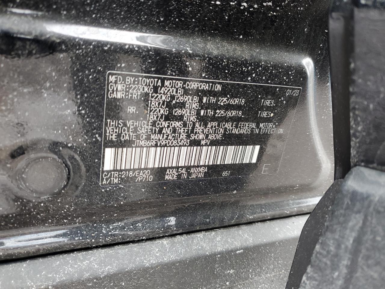 2023 TOYOTA RAV4 XLE PREMIUM VIN:JTMB6RFV9PD083493