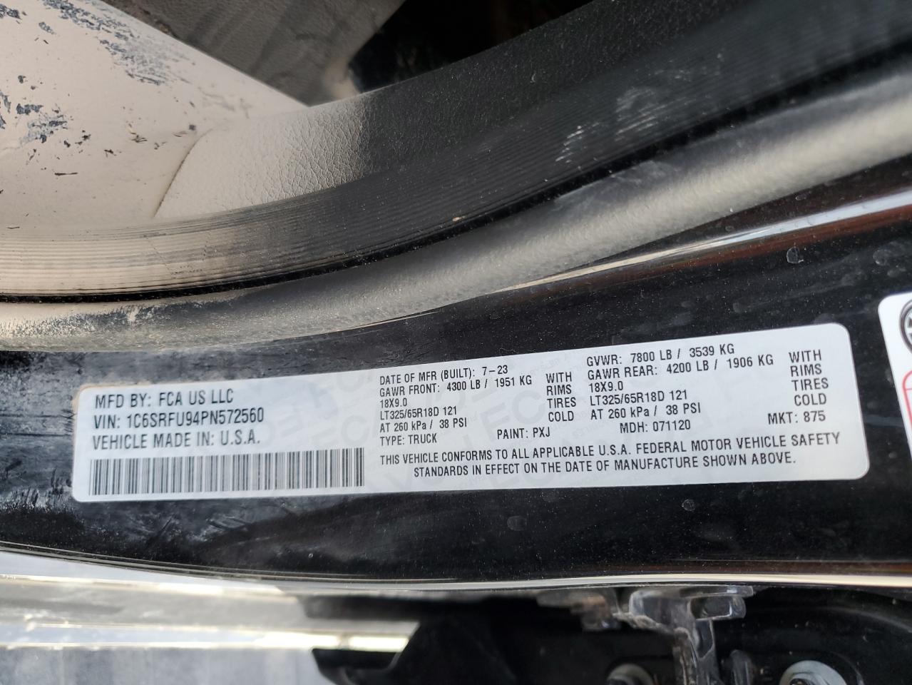 2023 RAM 1500 TRX VIN:1C6SRFU94PN572560