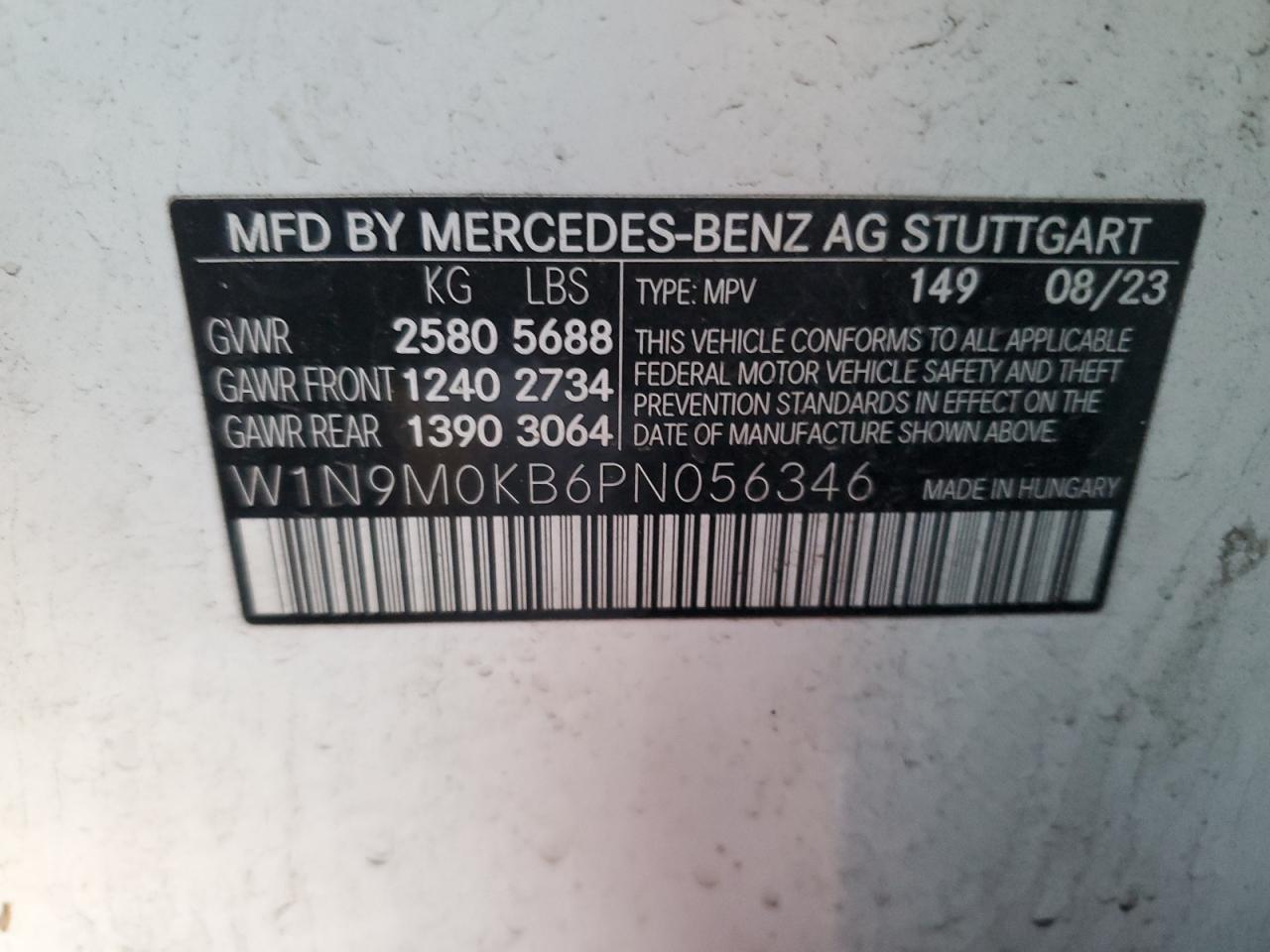 2023 MERCEDES-BENZ EQB 300 4MATIC VIN:W1N9M0KB6PN056346