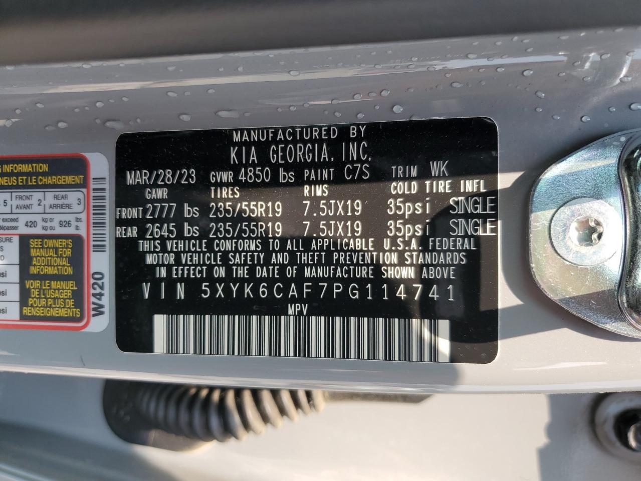 2023 KIA SPORTAGE X LINE VIN:5XYK6CAF7PG114741