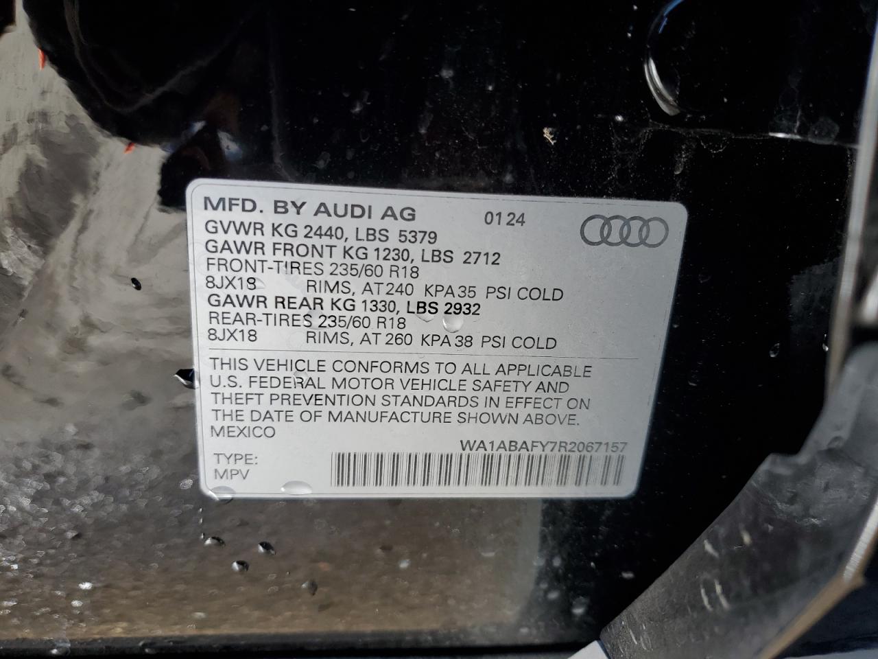 2024 AUDI Q5 PREMIUM 40 VIN:WA1ABAFY7R2067157