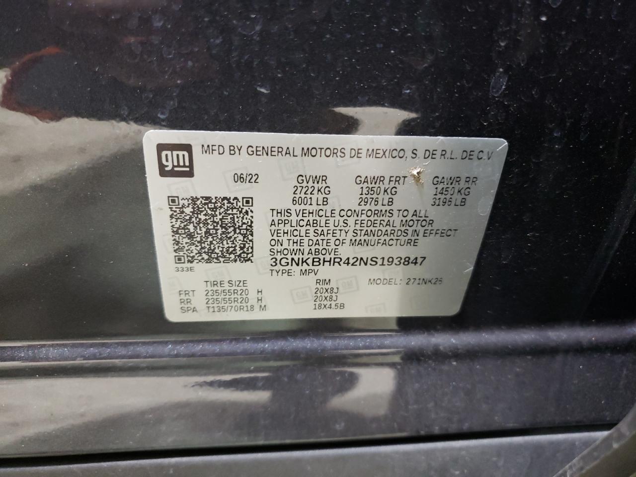 2022 CHEVROLET BLAZER 2LT VIN:3GNKBHR42NS193847