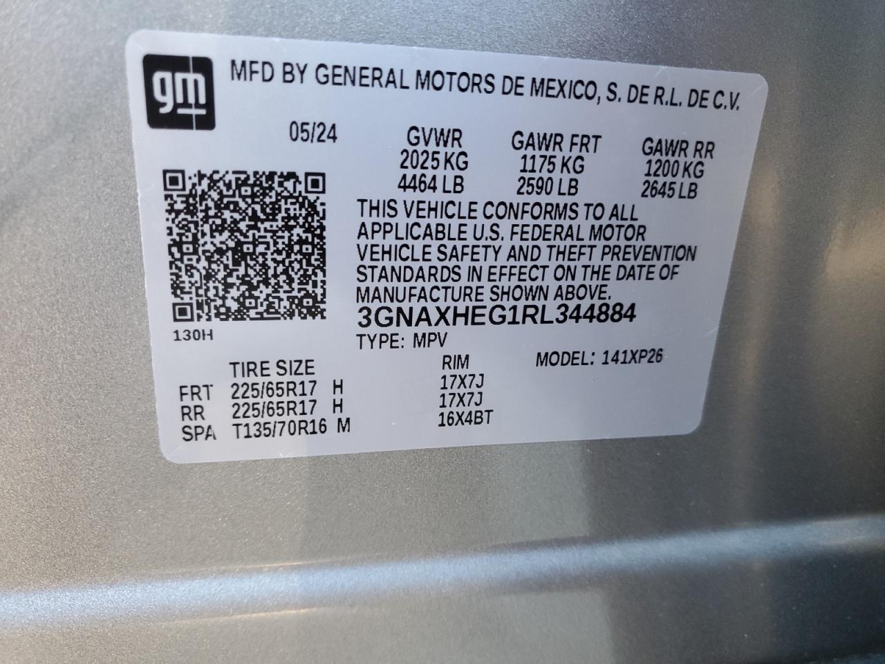 2024 CHEVROLET EQUINOX LS VIN:3GNAXHEG1RL344884