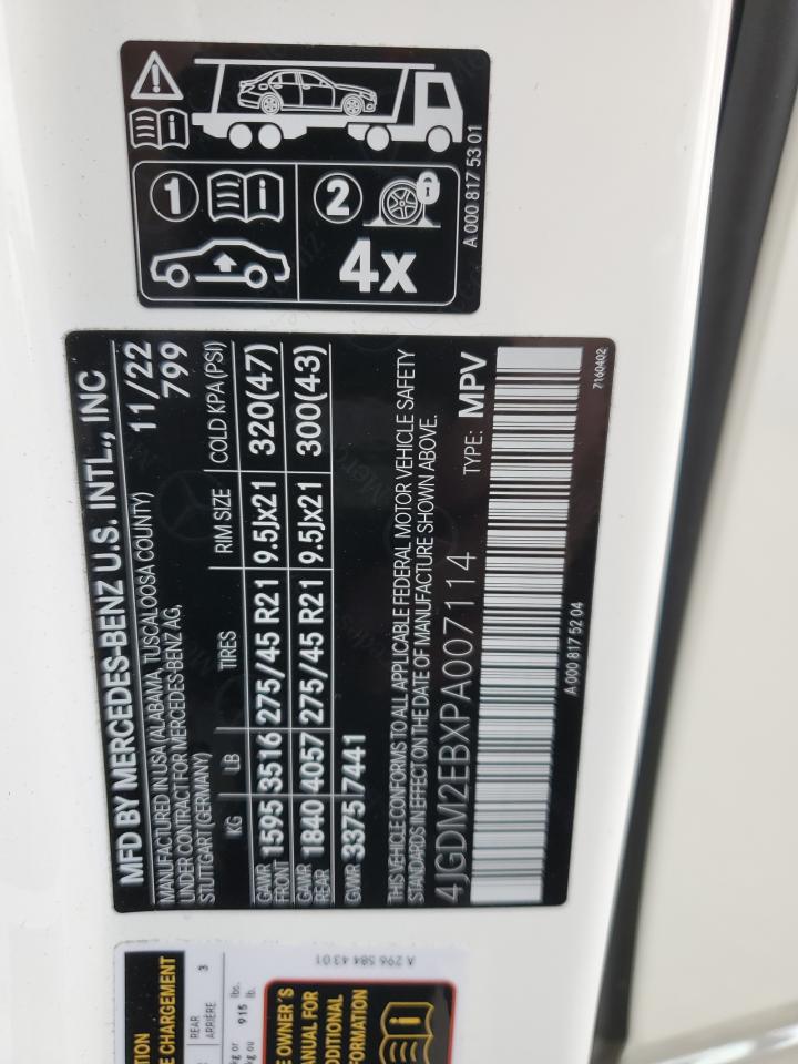 2023 MERCEDES-BENZ EQS SUV 450 4MATIC VIN:4JGDM2EBXPA007114