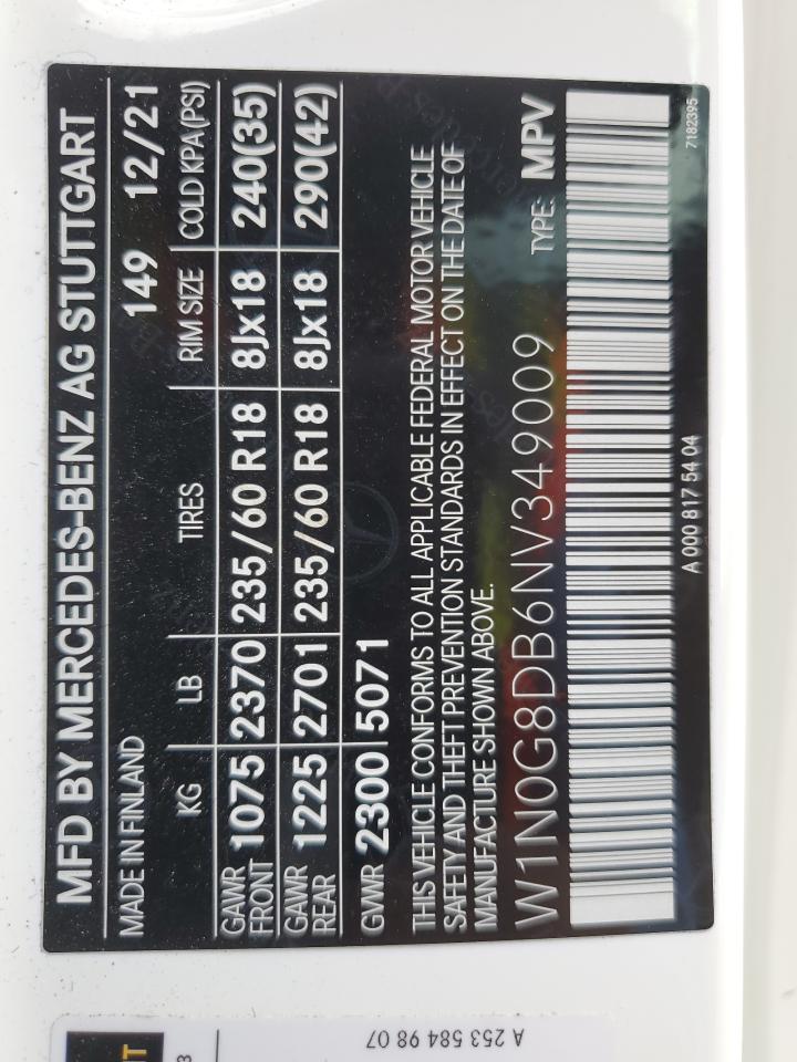 2022 MERCEDES-BENZ GLC 300 VIN:W1N0G8DB6NV349009