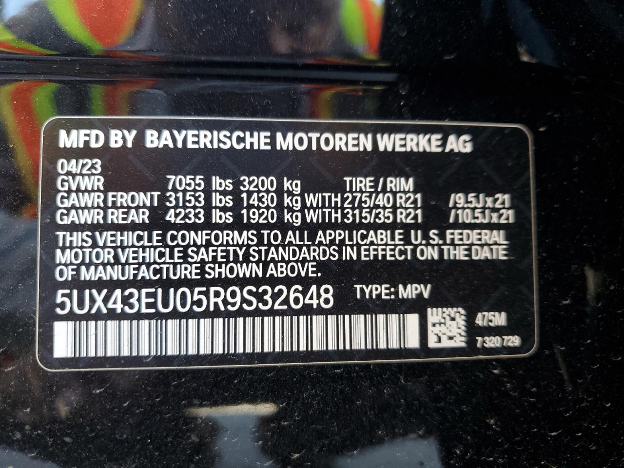 2024 BMW X5 XDRIVE50E VIN:5UX43EU05R9S32648