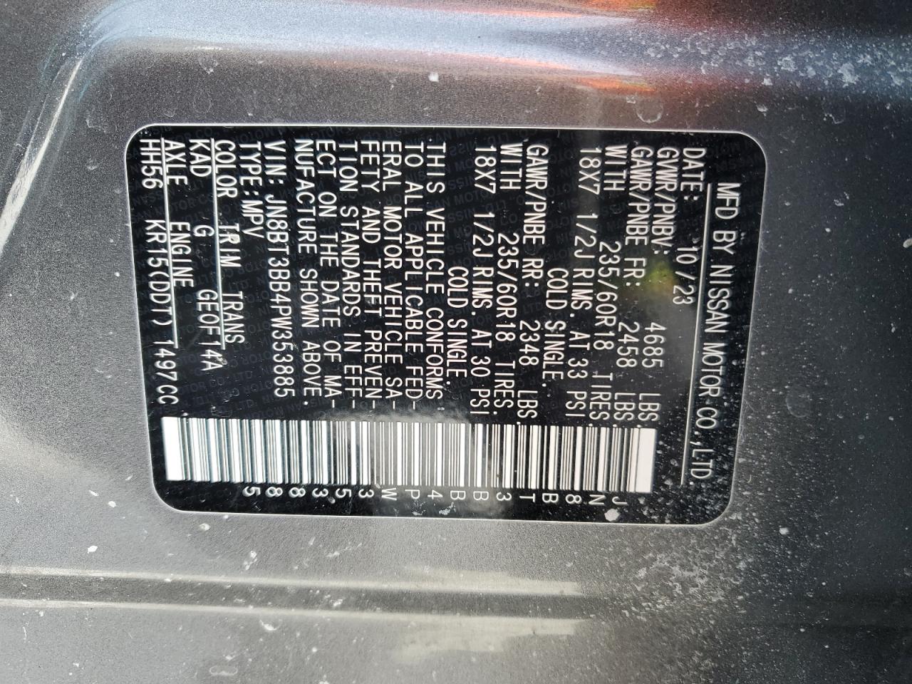 2023 NISSAN ROGUE SV VIN:JN8BT3BB4PW353885