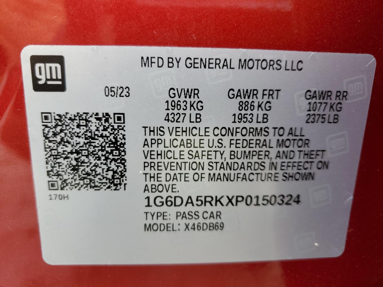 2023 CADILLAC CT4 LUXURY VIN:1G6DA5RKXP0150324