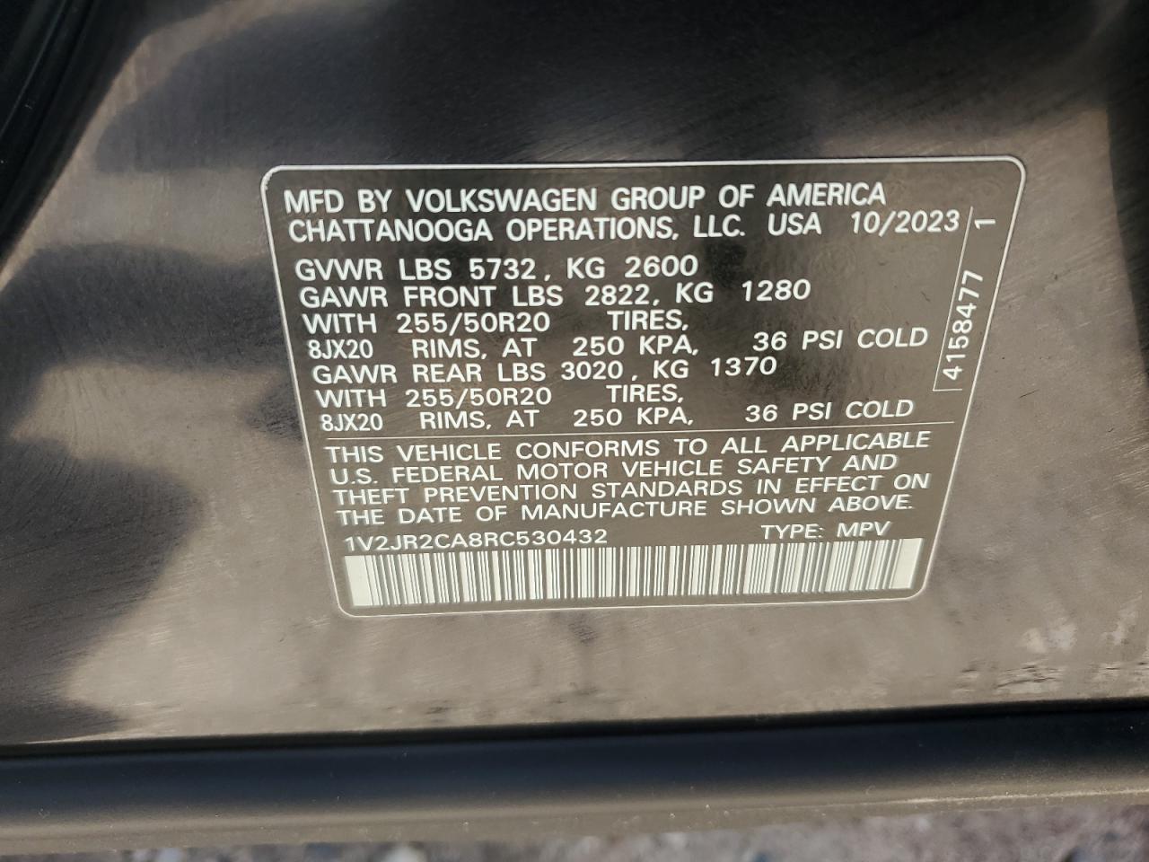 2024 VOLKSWAGEN ATLAS SE VIN:1V2JR2CA8RC530432