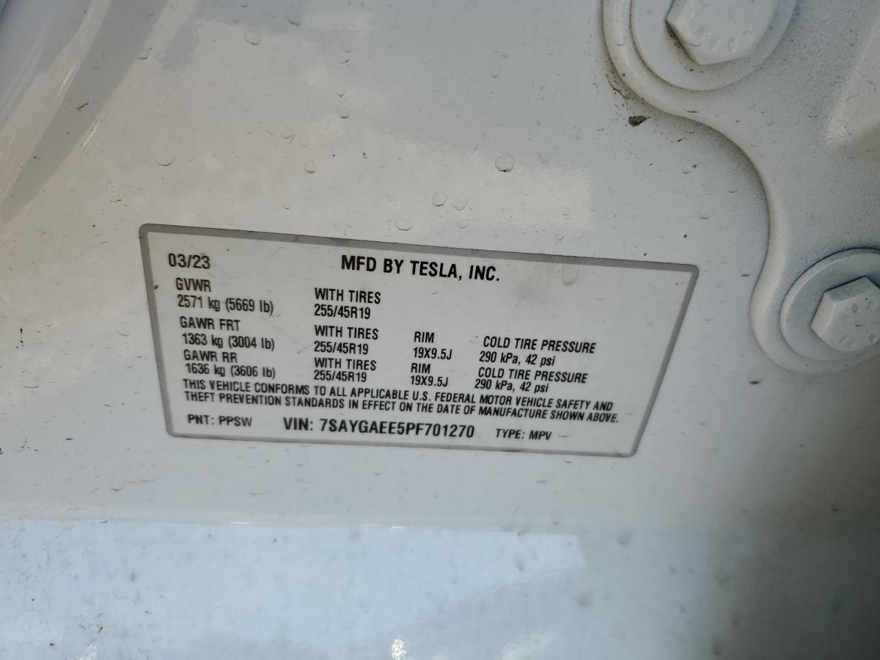 2023 TESLA MODEL Y  VIN:7SAYGAEE5PF701270