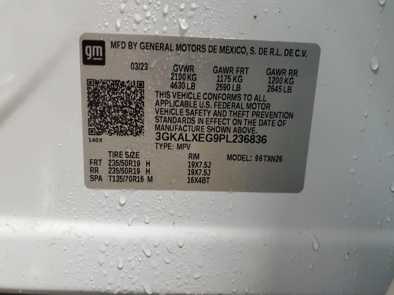 2023 GMC TERRAIN DENALI VIN:3GKALXEG9PL236836