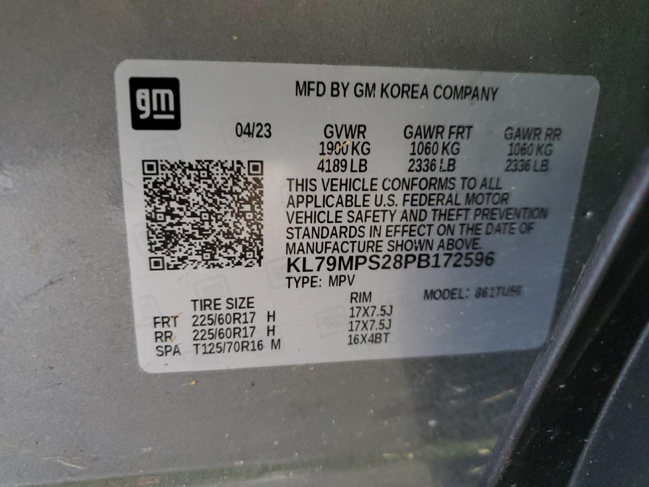 2023 CHEVROLET TRAILBLAZER LT VIN:KL79MPS28PB172596