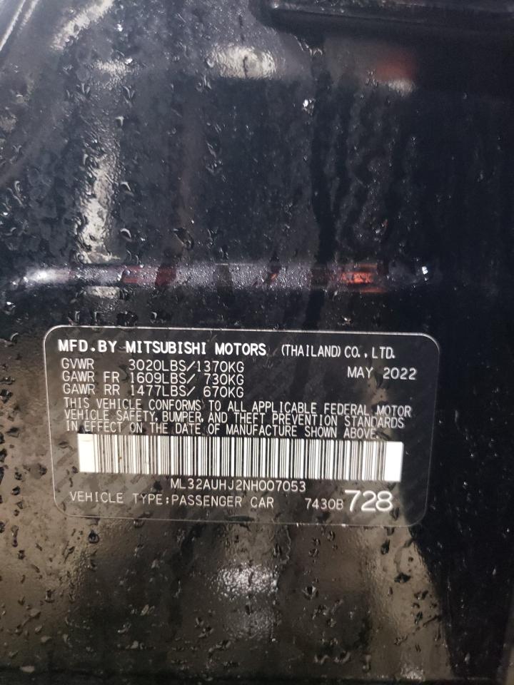 2022 MITSUBISHI MIRAGE ES VIN:ML32AUHJ2NH007053