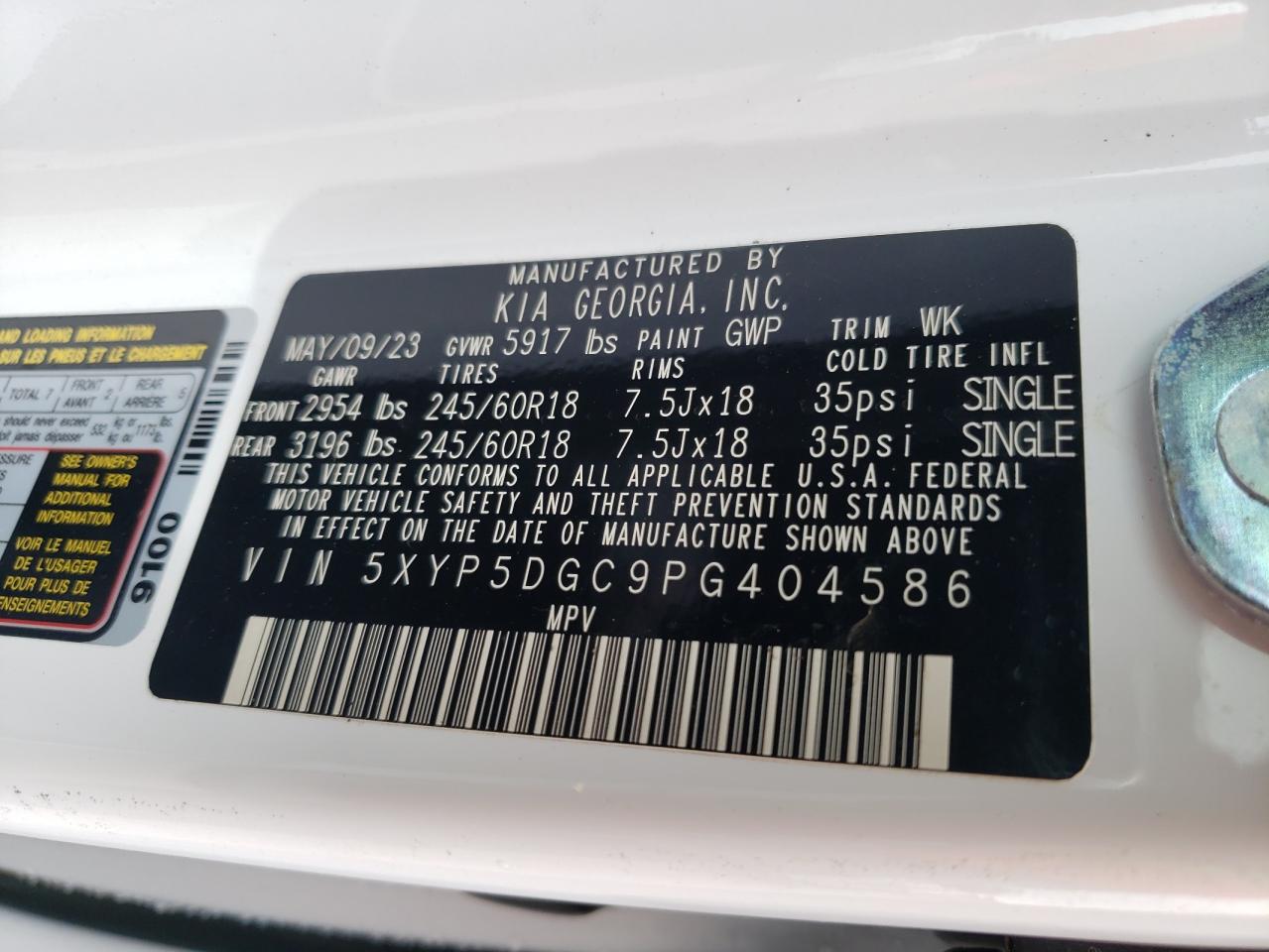 2023 KIA TELLURIDE SX VIN:5XYP5DGC9PG404586