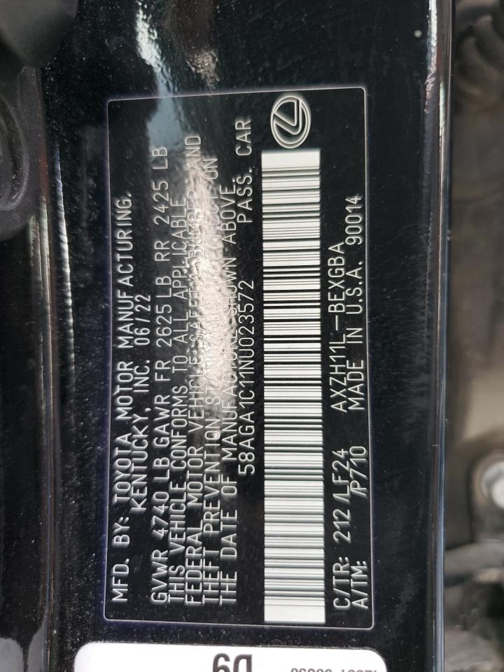 2022 LEXUS ES 300H BASE VIN:58AGA1C11NU023572