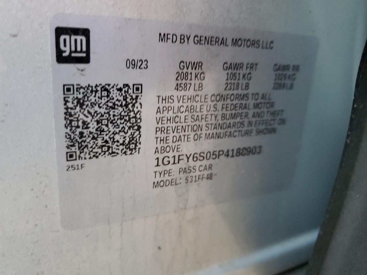 2023 CHEVROLET BOLT EUV LT VIN:1G1FY6S05P4188903